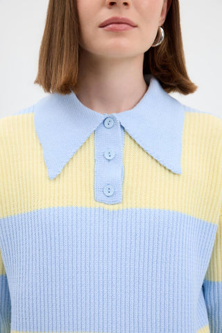 Polo Neck Two Tone Knit Sweater Light Blue