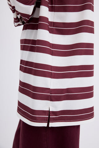 Polo Collar Striped Sweatshirt Burgundy