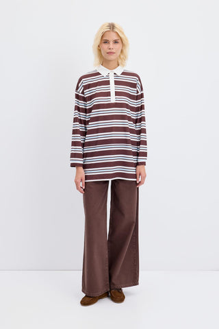 Polo Collar Striped Sweatshirt Ecru