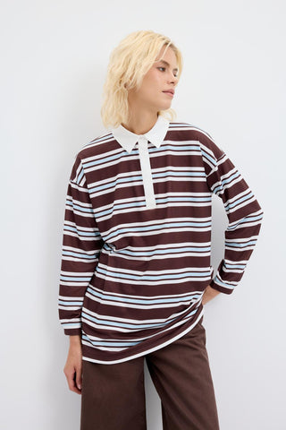 Polo Collar Striped Sweatshirt Ecru