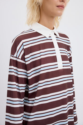 Polo Collar Striped Sweatshirt Ecru