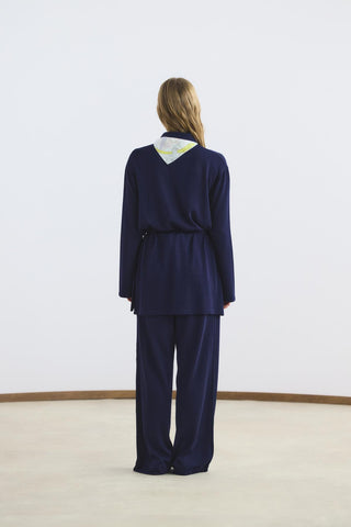 Polo Collar Knit Tunic and Trousers Set Navy