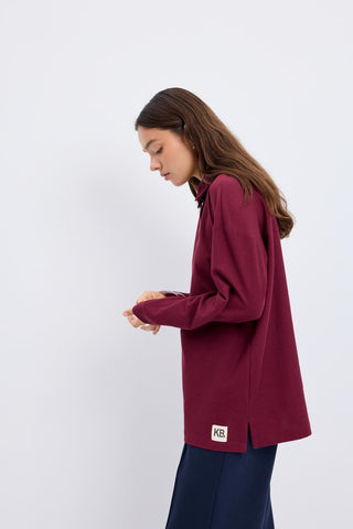 Polo Neck Side Slit Sweatshirt Burgundy
