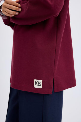 Polo Neck Side Slit Sweatshirt Burgundy