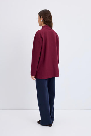 Polo Neck Side Slit Sweatshirt Burgundy