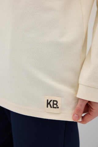 Polo Neck Side Slit Sweatshirt Ecru