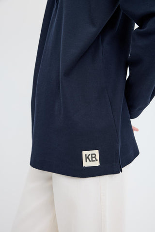 Polo Neck Side Slit Sweatshirt Navy Blue