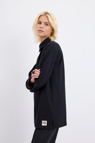 Polo Neck Side Slit Sweatshirt Black