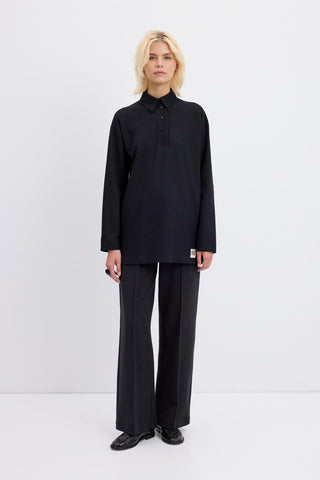 Polo Neck Side Slit Sweatshirt Black