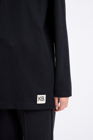 Polo Neck Side Slit Sweatshirt Black