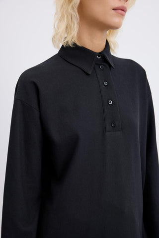 Polo Neck Side Slit Sweatshirt Black