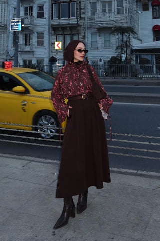 Poly Pleated Skirt Brown