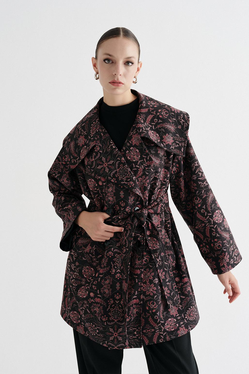 Premium Wide Collar Trench Coat Shawl Pattern