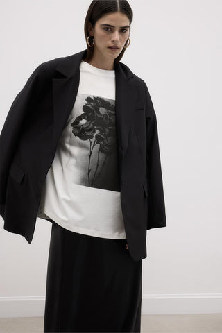 Printed Flower Basic Cotton Knitted Blouse Ecru