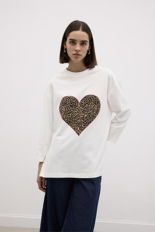 Printed Leopard Basic Cotton Knitted Blouse Ecru