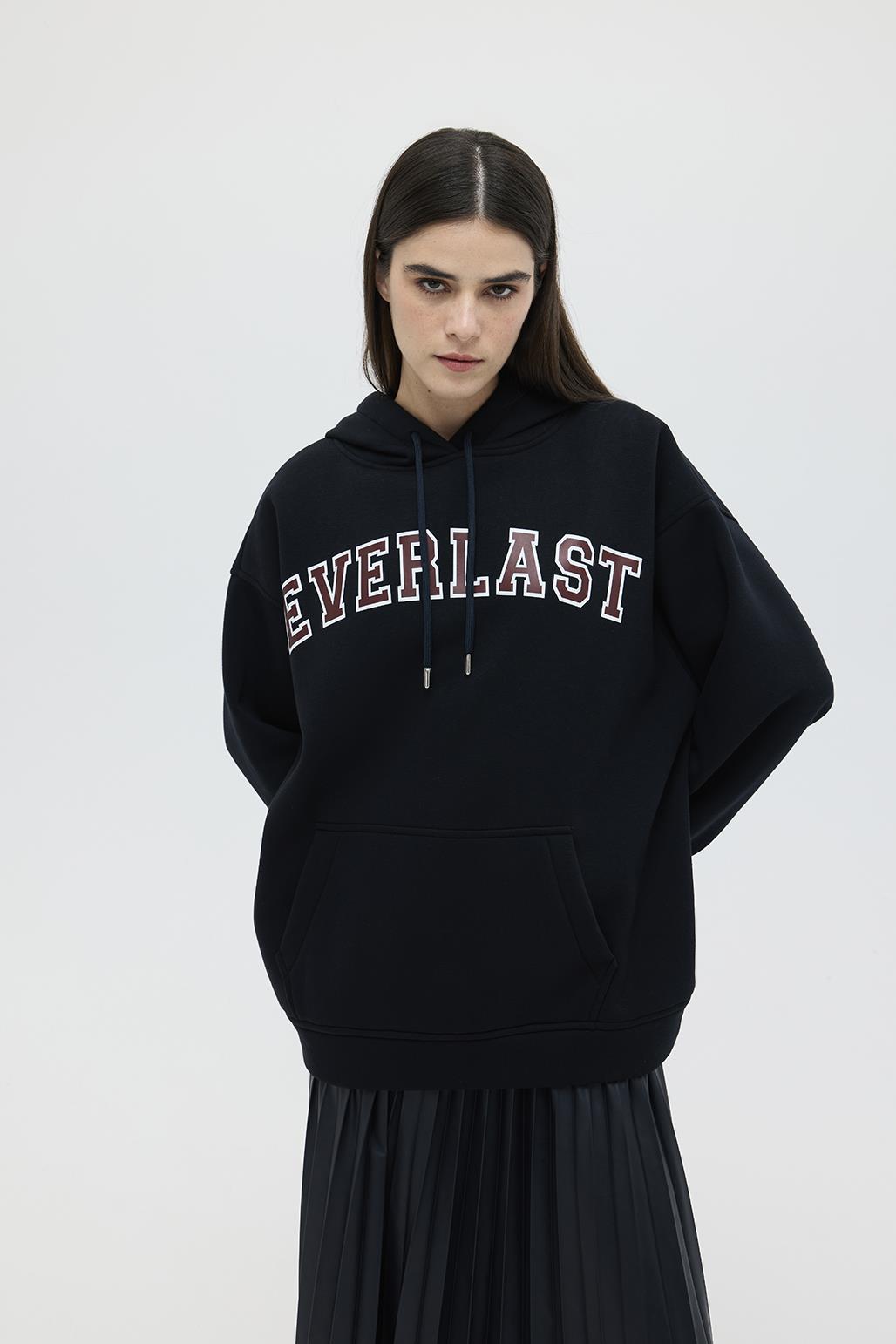 Printed Oversized Hooded Sweatshirt Black