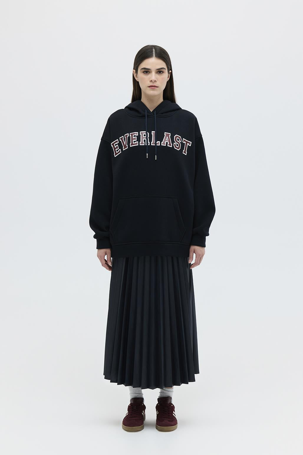 Printed Oversized Hooded Sweatshirt Black