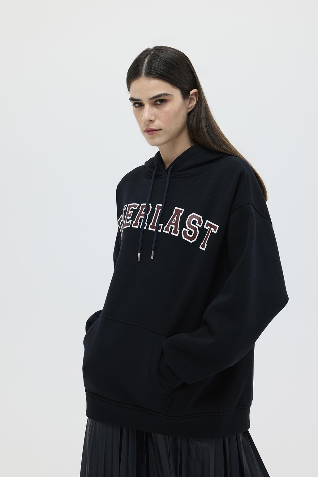 Printed Oversized Hooded Sweatshirt Black