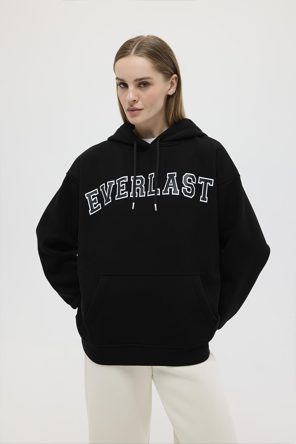 Printed Oversized Hooded Sweatshirt Black