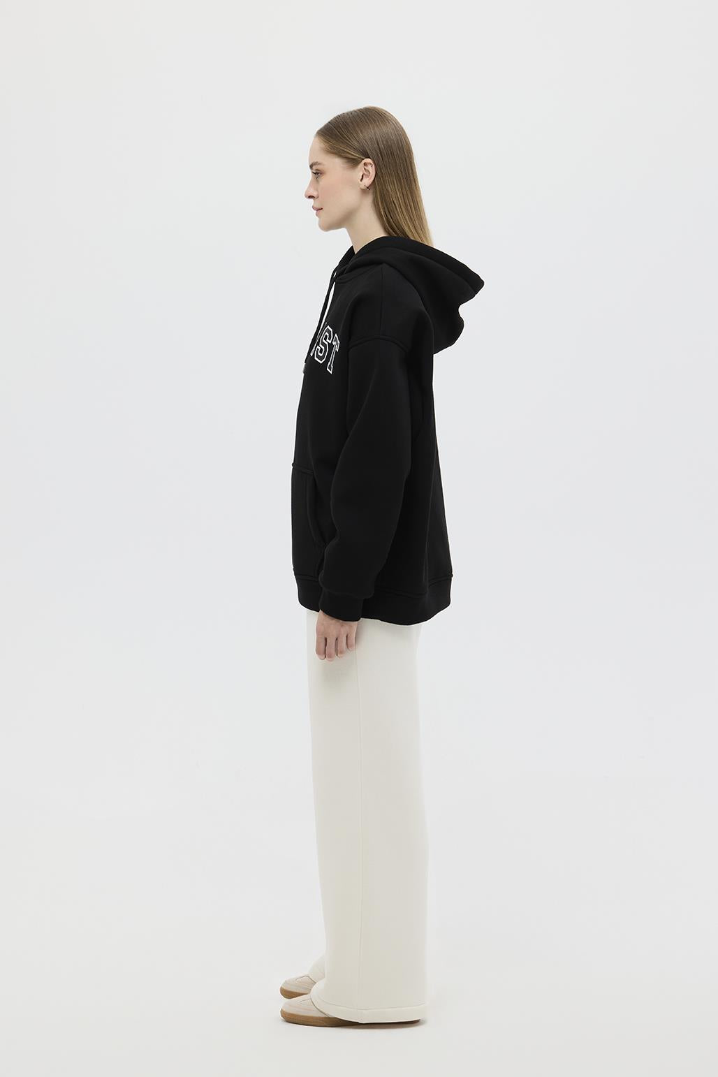 Printed Oversized Hooded Sweatshirt Black