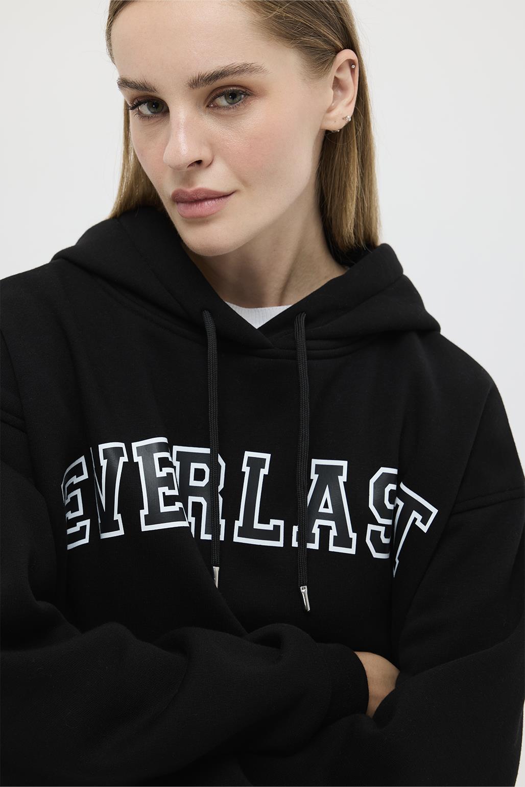 Printed Oversized Hooded Sweatshirt Black