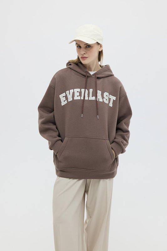 Printed Oversized Hooded Sweatshirt Brown