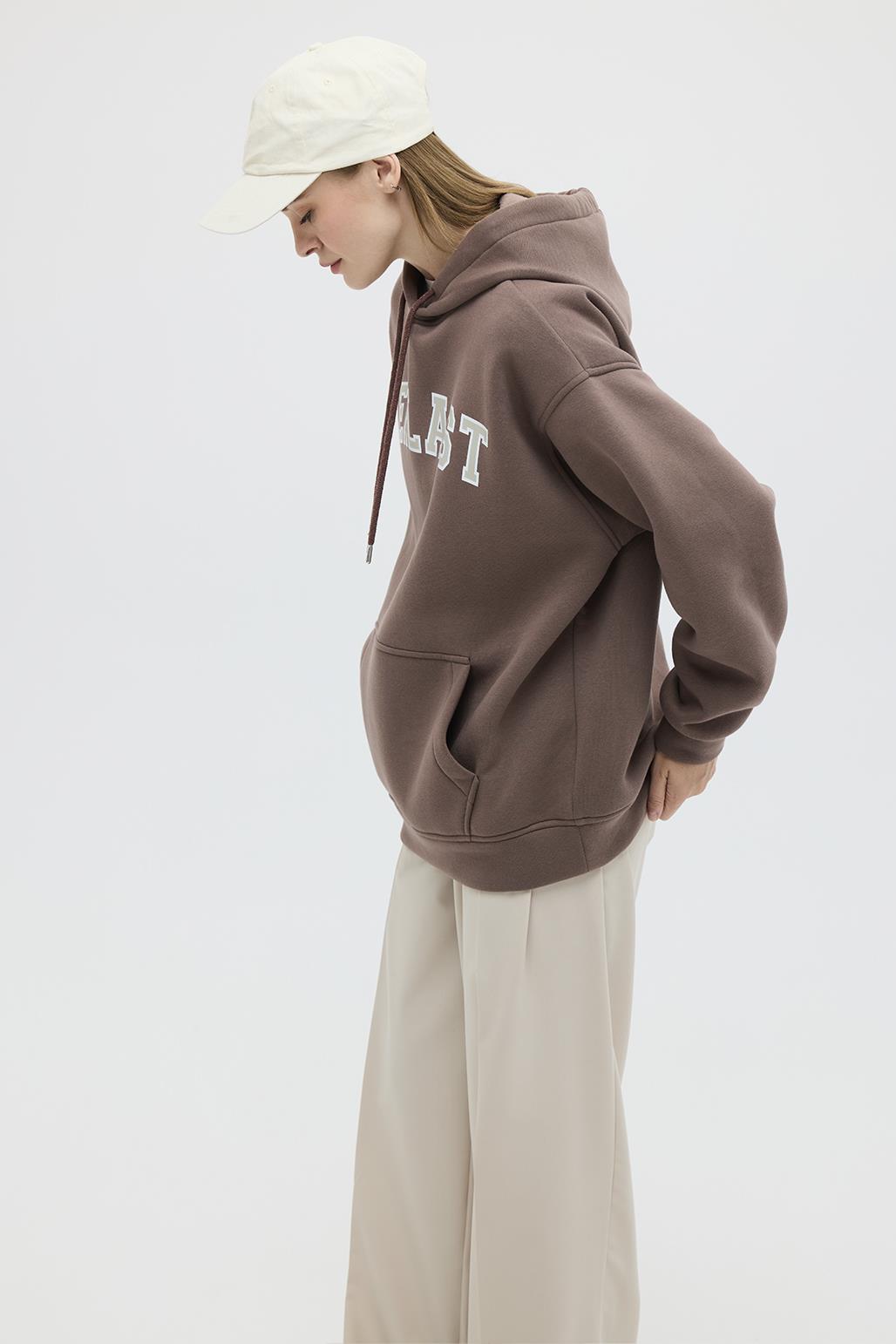 Printed Oversized Hooded Sweatshirt Brown