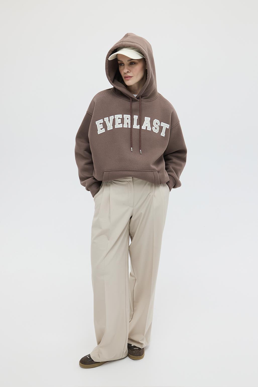 Printed Oversized Hooded Sweatshirt Brown