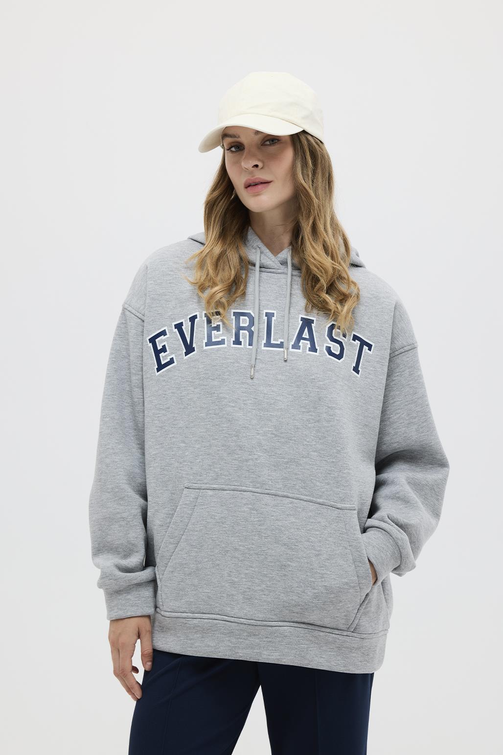 Printed Oversized Hooded Sweatshirt Gray