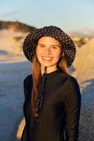 Printed Tie-Up Bucket Hat Black Polka Dot