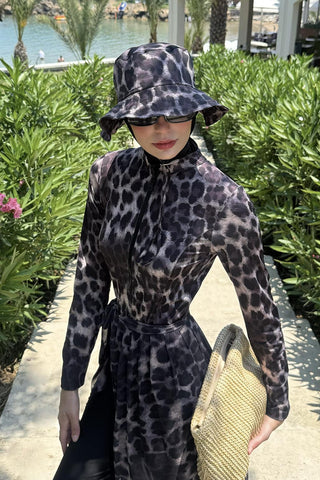 Printed Tie-Up Bucket Hat Leopard