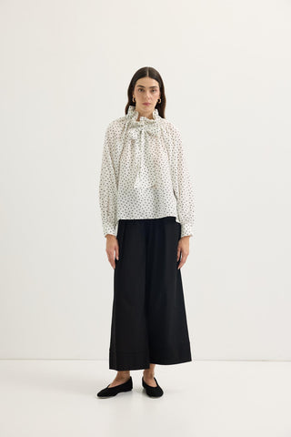 Polka Dot Collar Detail Scarf Shirt White