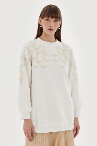 Punch Embroidery Tunic with Pearl Ecru