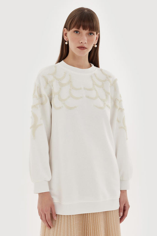 Punch Embroidery Tunic with Pearl Ecru