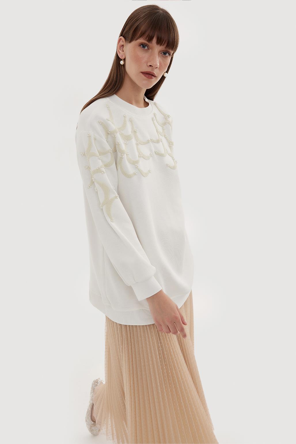 Punch Embroidery Tunic with Pearl Ecru