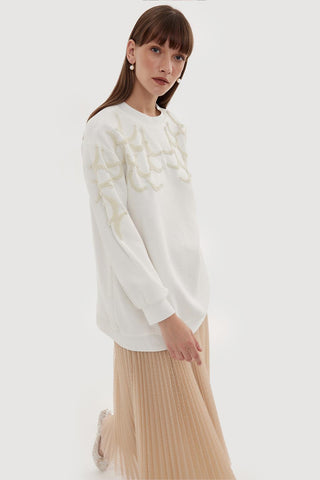 Punch Embroidery Tunic with Pearl Ecru