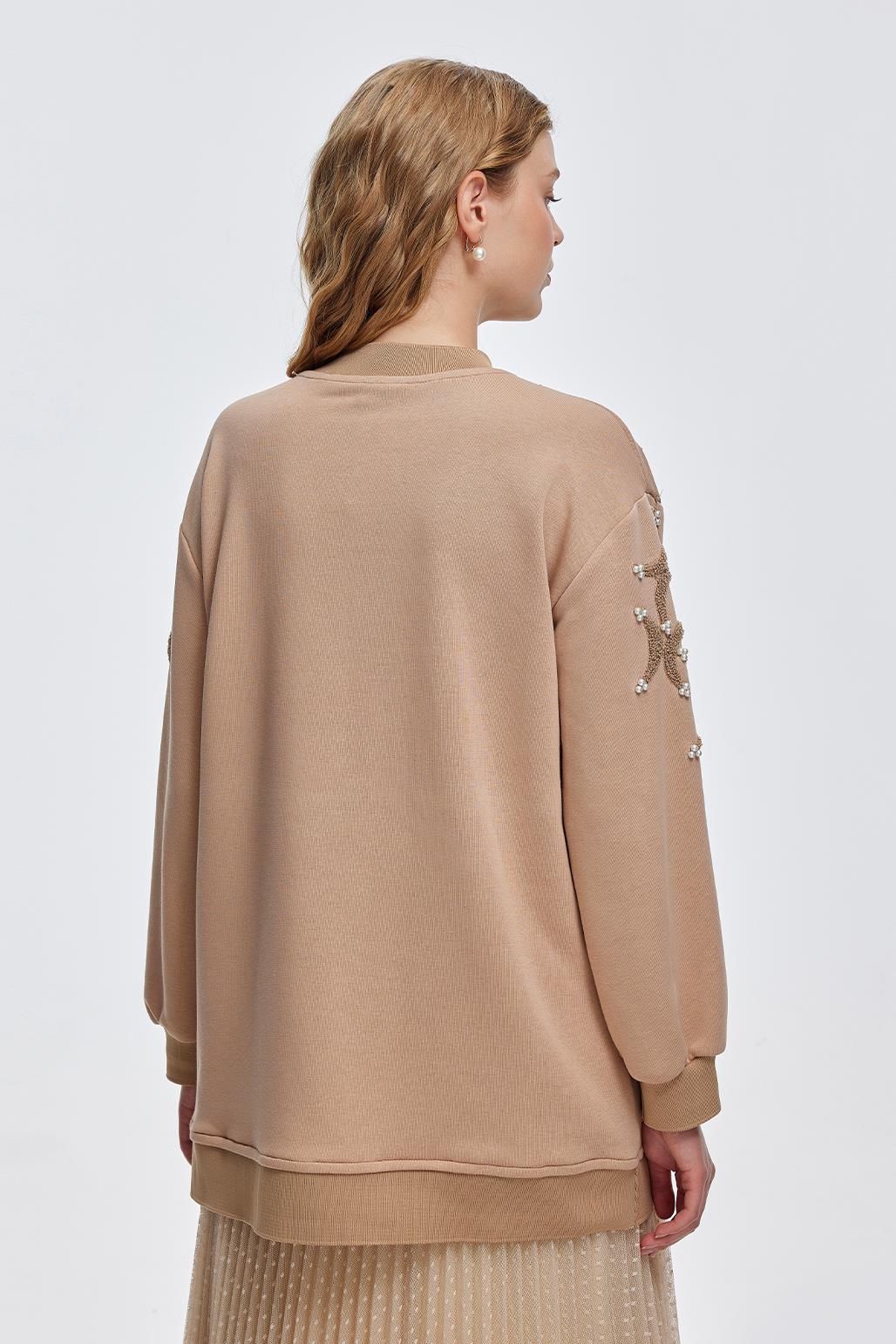 Punch Embroidery Tunic with Pearl Mink