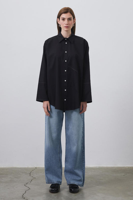 Punto Stitched Oversize Shirt Black