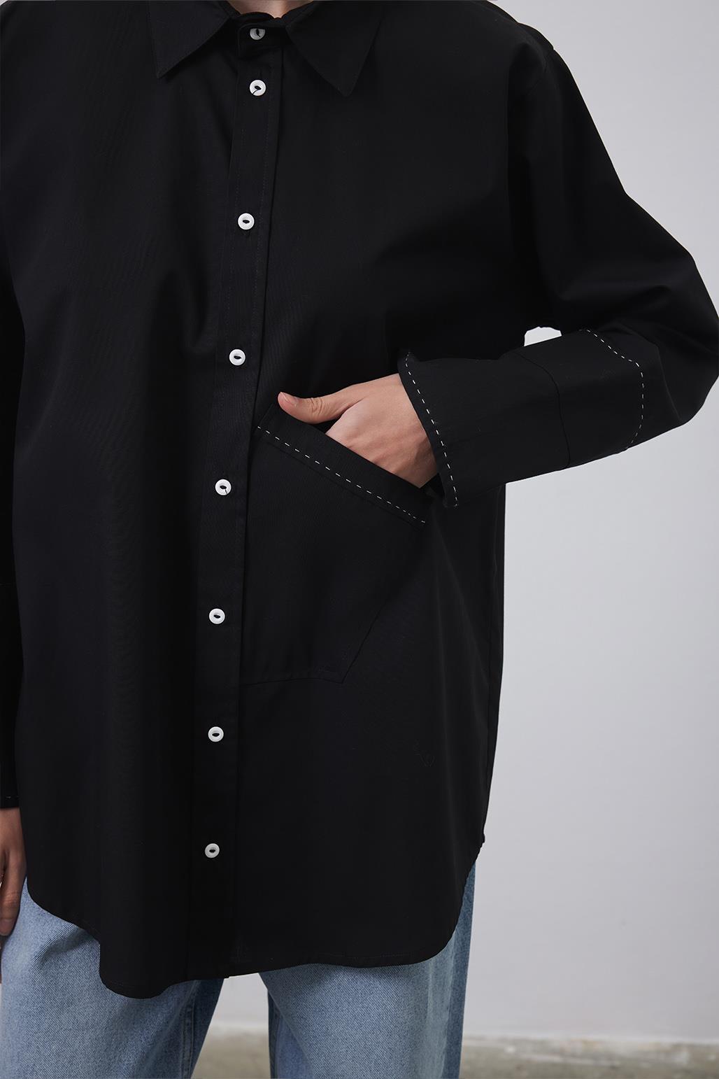 Punto Stitched Oversize Shirt Black