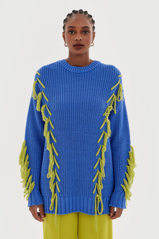 Knit Sweater With Tassels Blue
