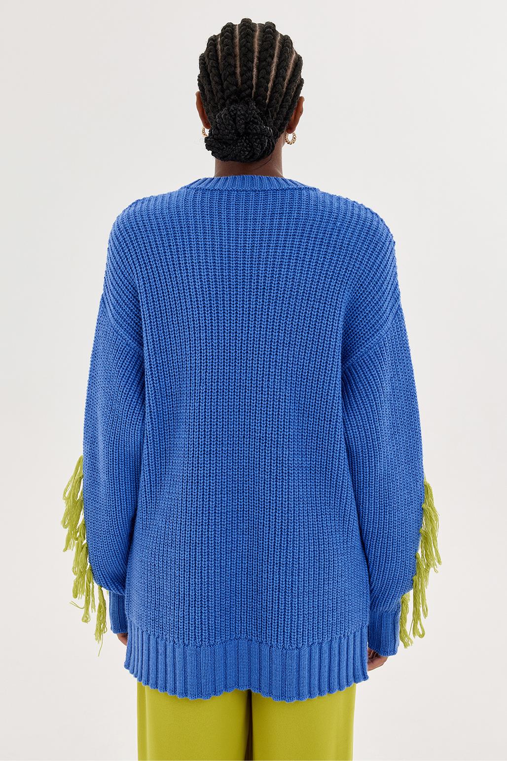 Knit Sweater With Tassels Blue