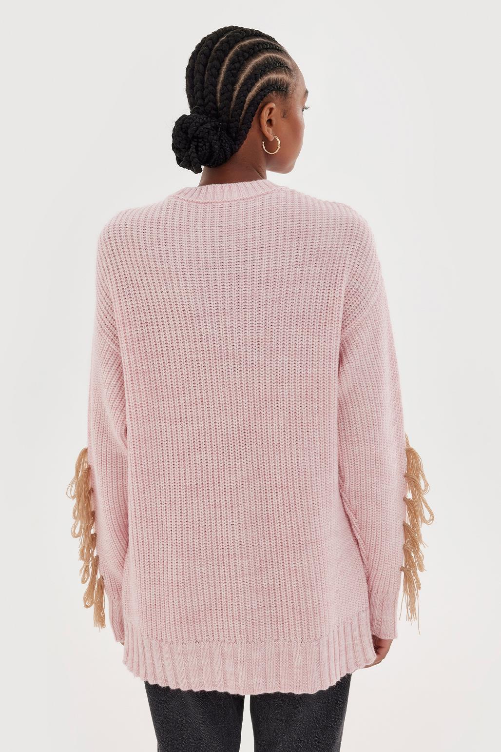 Knit Sweater With Tassels Pink