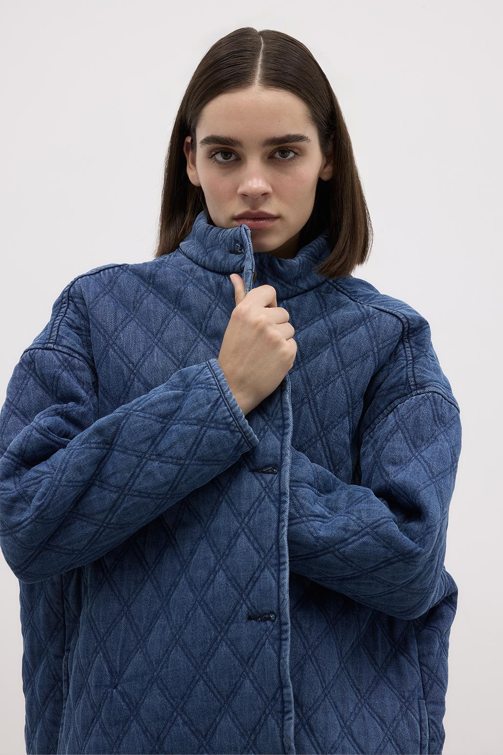 Quilted Denim Coat Medium Blue