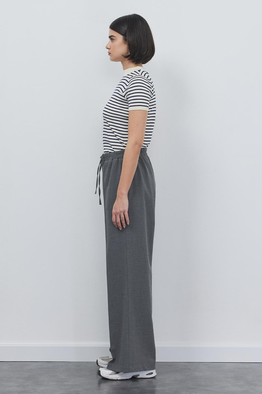 Relaxed Fit Elastic Loose Trousers Anthracite