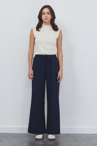 Relaxed Fit Elastic Loose Trousers Navy Blue