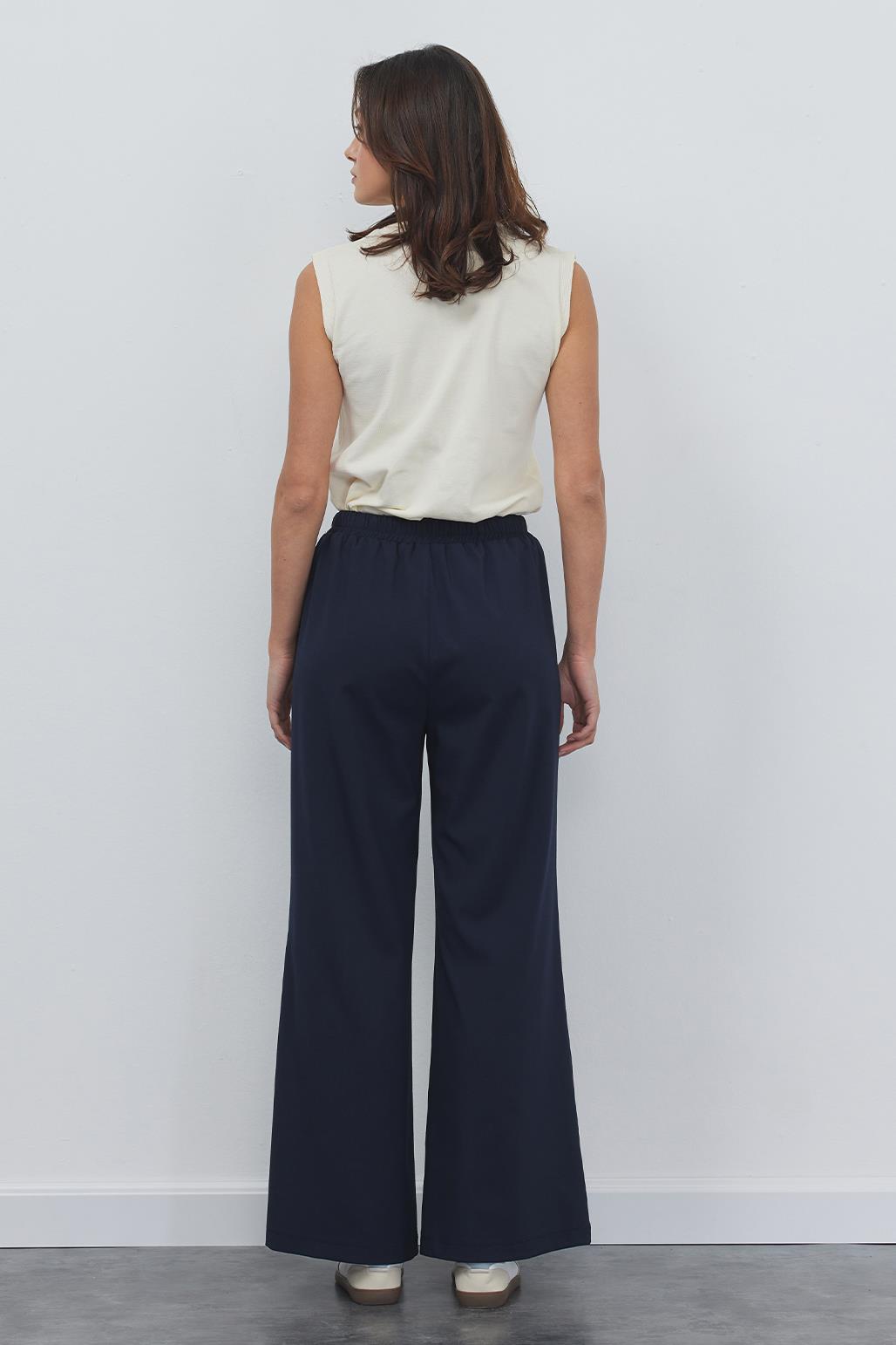 Relaxed Fit Elastic Loose Trousers Navy Blue