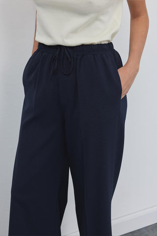 Relaxed Fit Elastic Loose Trousers Navy Blue
