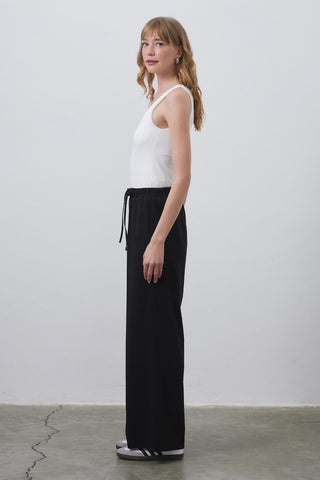 Relaxed Fit Elastic Loose Trousers Black