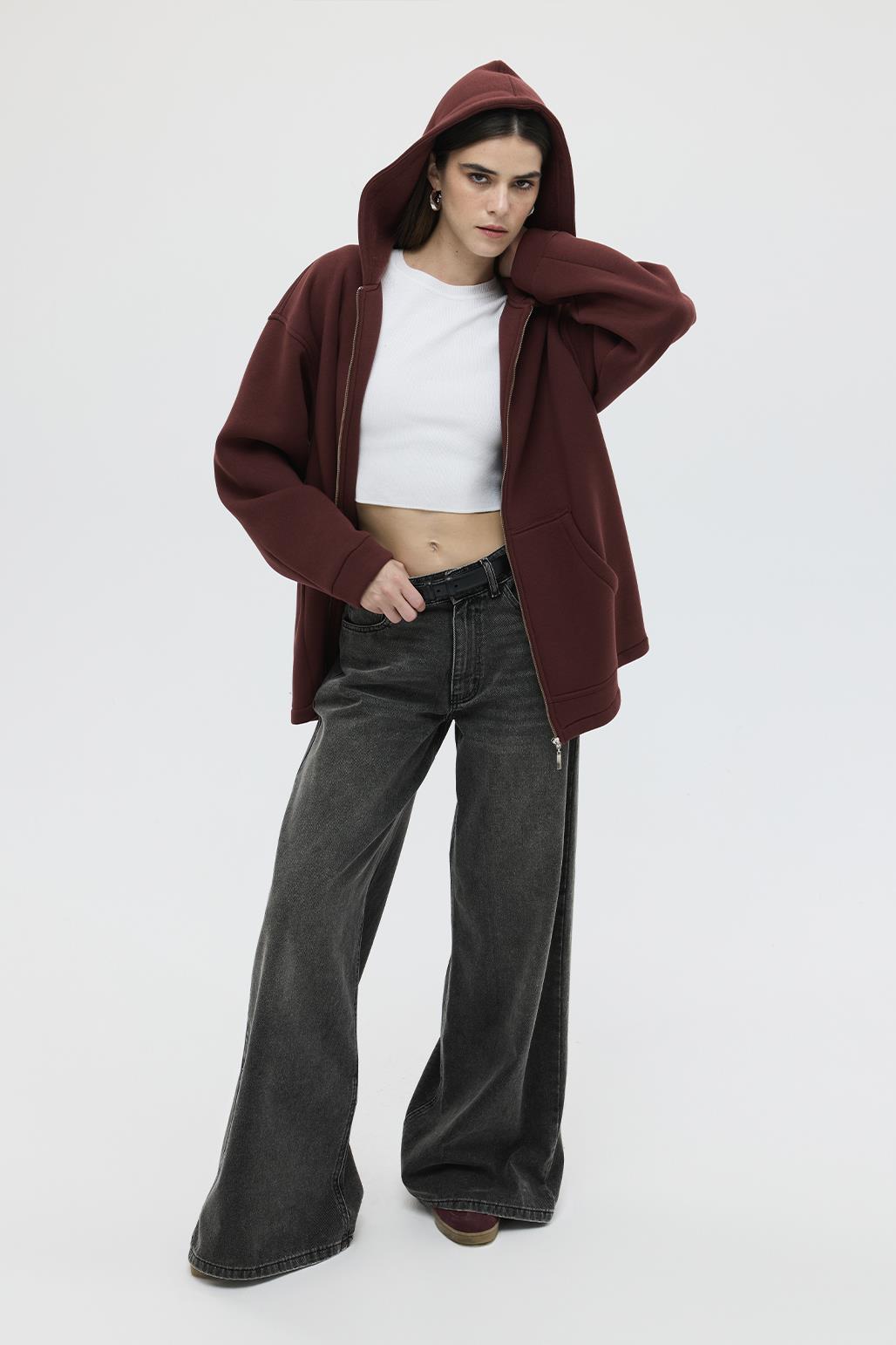 Raised Blunt Cut Cardigan Burgundy