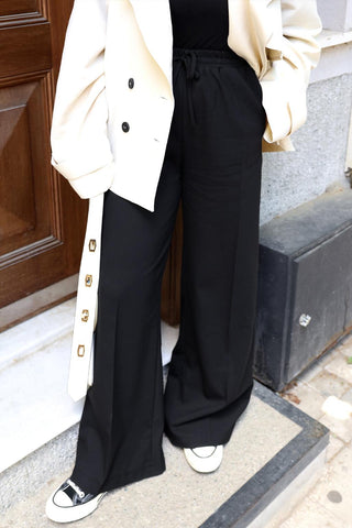 Relaxed Fit Elastic Loose Trousers Black